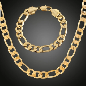 Set di collana e bracciale a catena Figaro placcati in oro 18 carati per donna