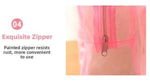 Detail of pink floral makeup bag with durable coated metal zipper and PVC waterproof material