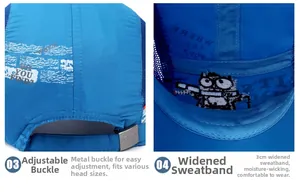 Detail of adjustable metal buckle and 3cm widened moisture-wicking sweatband on kids' cap