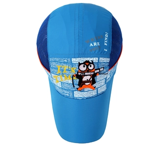 Blue kids quick-dry mesh baseball cap with cartoon animal print and breathable side panels