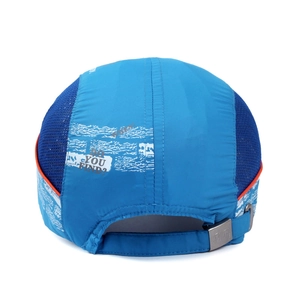 Kids quick-dry mesh baseball cap in royal blue and orange with adjustable metal buckle