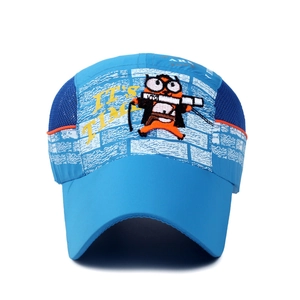 Sky blue kids baseball cap with breathable mesh and cartoon character embroidery