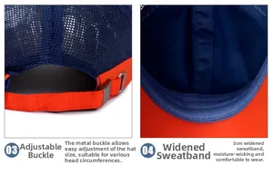 Detail of adjustable metal buckle and 3cm moisture-wicking sweatband on kids' mesh cap