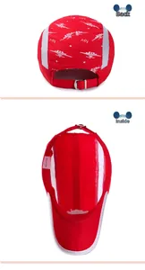 Detail view of red kids quick dry cap with breathable mesh and metal buckle closure