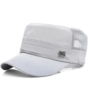 Light grey breathable mesh cadet cap with metal badge for outdoor sun protection