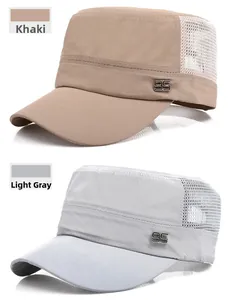 Detail of breathable mesh design and metal 95 badge on flat top military hats