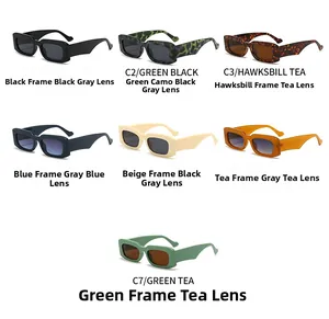 Detailed grid view showcasing seven color options for rectangular vintage sunglasses