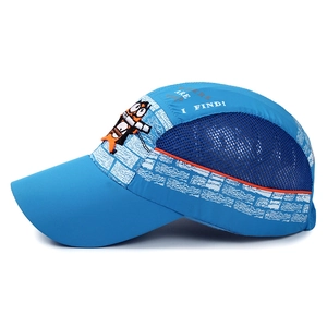 Kids quick-dry mesh baseball cap in sky blue with cute owl embroidery and cartoon prints