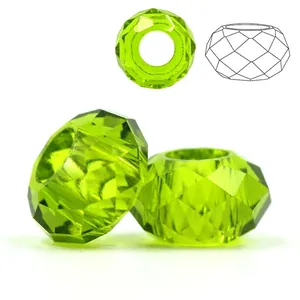 Faceted light green crystal glass beads with central hole for DIY jewelry making