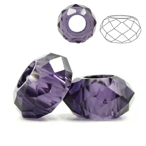 Faceted purple crystal glass beads with large holes for DIY jewelry making
