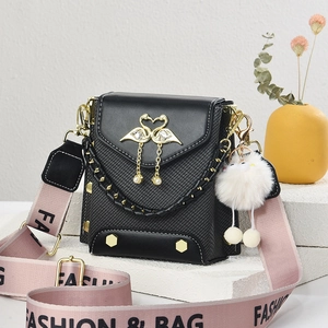 Elegant black crossbody bag with flamingo clasp and pink fashion shoulder strap