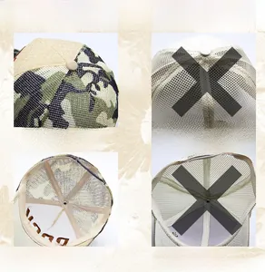 Detail of upgraded double-layer breathable mesh fabric on camouflage baseball cap