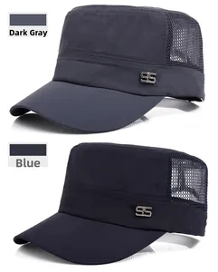 Detail view of breathable mesh and metal 95 emblem on outdoor flat top army hats