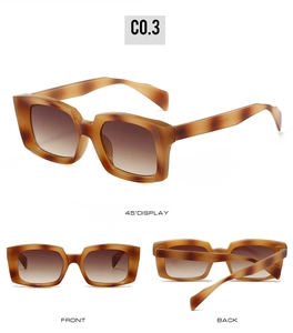 Three perspectives of tortoiseshell rectangle sunglasses with brown gradient lenses