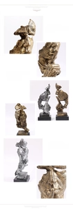 Détail de la sculpture en résine vintage avec finition texturée en or et argent