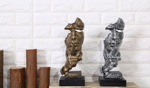 Sculptures artistiques dorées et argentées au style vintage avec bases noires