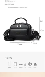 Dettagli della borsa nera con tracolla a onde e specifiche delle dimensioni di 23cm