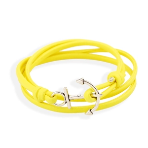 Retro multi-layer yellow PU leather nautical bracelet with silver anchor metal buckle