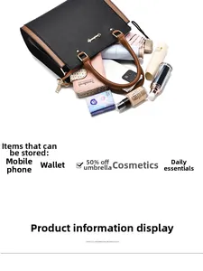 Litchi pattern handbag showing large capacity for phone, wallet and cosmetics
