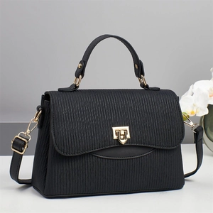 Women Pleated Handbag PU Leather Versatile Crossbody Shoulder Bag With Gold Lock Chic Elegant Fashionable Top Handle