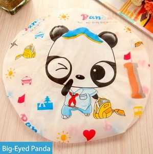 Cute cartoon panda waterproof shower cap for women with colorful doodle pattern