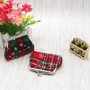Mini Christmas coin purse with red and green plaid pattern and snowflake print