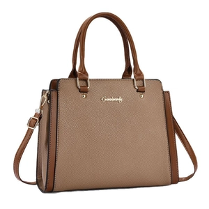 Litchi pattern vintage leather handbag for women in brown and coffee two-tone color