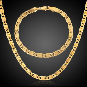 18K gold-plated necklace and bracelet set featuring stylish hollow S-shape link chains
