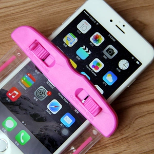 Pink waterproof phone pouch with dual secure locks for swimming and diving protection