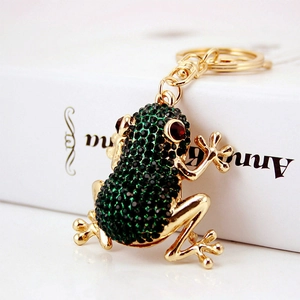 Cartoon Frog Zinc Alloy Keychain With Green Red Rhinestones Metal Key Ring For Men Women Decorative Bag Pendant Jewelry Gift