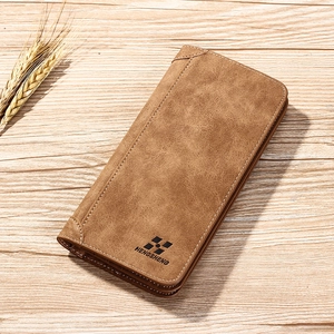 Portefeuille Long Homme Cuir PU Mat Multi Emplacements Cartes Pliable Business Clutch Rétro Organisateur Porte Carte Grande Capacité