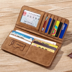Portefeuille long vintage pour hommes en cuir mat marron avec compartiments cartes