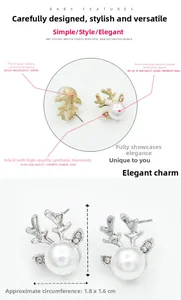 Détails des boucles d'oreilles bois de cerf avec perles et strass en or et argent