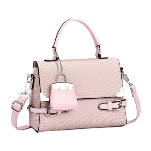 Pink tweed and leather mini crossbody bag with silver hardware and charm detail