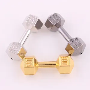 Zinc alloy dumbbell pendants with FIT LIFE engraving in gold, silver and gunmetal