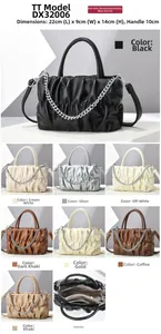 Detailed size chart and multi-color selection for the pleated cloud crossbody chain bag