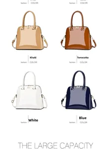 Four colors of glossy leather handbags with gold hardware and large capacity storage