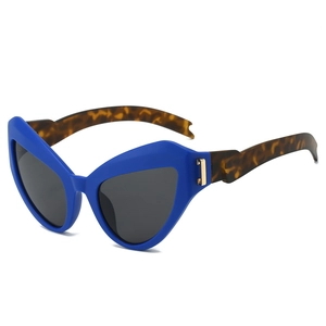 Lunettes de soleil de cyclisme oeil-de-chat avec monture bleue et branches écaillées