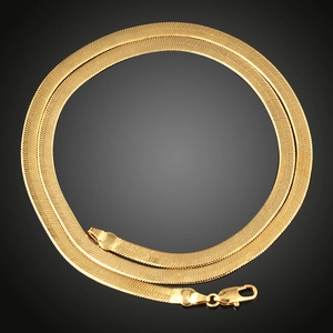 Elegant 18K gold-plated flat snake chain necklace with a flexible texture and lobster clasp