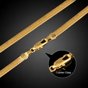 Flat 18K gold plated herringbone snake chain necklace for men and women with square clasp