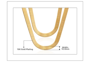 Close-up of 10mm wide snake bone chain necklace with 18K gold plating finish