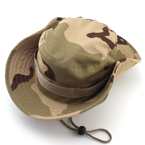 Outdoor camouflage boonie hat with adjustable chin strap and breathable vents