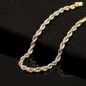 Two-tone 18K gold plated twisted rope chain bracelet with secure lobster clasp closure