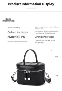 Detail view of the black quilted PU handbag with dimensions and double zipper feature