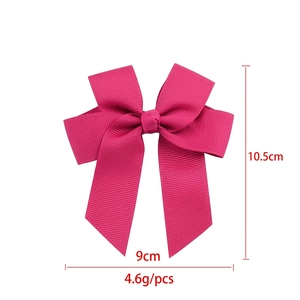 Handmade magenta grosgrain ribbon bow hair clip for children with double layer tails
