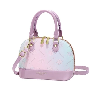 Elegant gradient purple floral dome satchel bag with cross-body strap and top handle