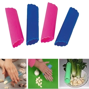 Lot de tubes éplucheurs d'ail en silicone rose bleu et vert avec bords ondulés