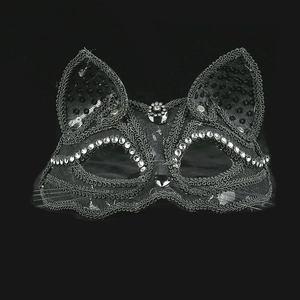 Schwarze Spitzen-Katzenmaske mit Strasssteinen für Kostümparty Halloween Maskerade