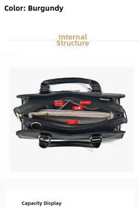 Detailed interior view of a large tote bag showing five functional storage compartments