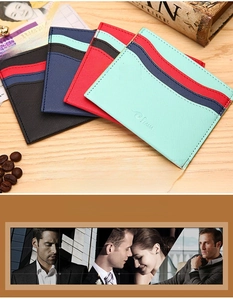 Slim cross-grain leather wallets in black, royal blue, red and sea blue colors
